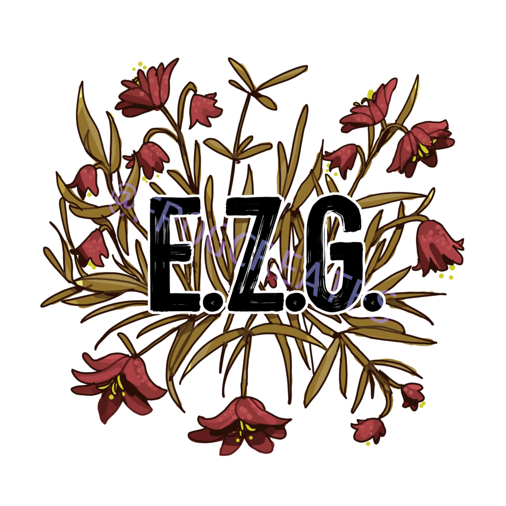 An illustration of orange flowers coming from one central point. In the center are the initials "E.Z.G."