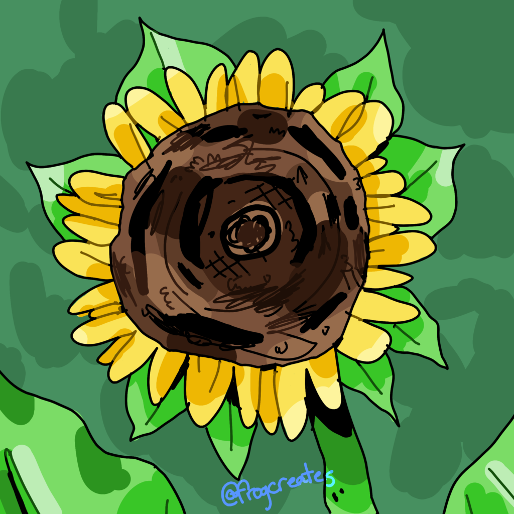 A digitally illustrated closeup of a sunflower.